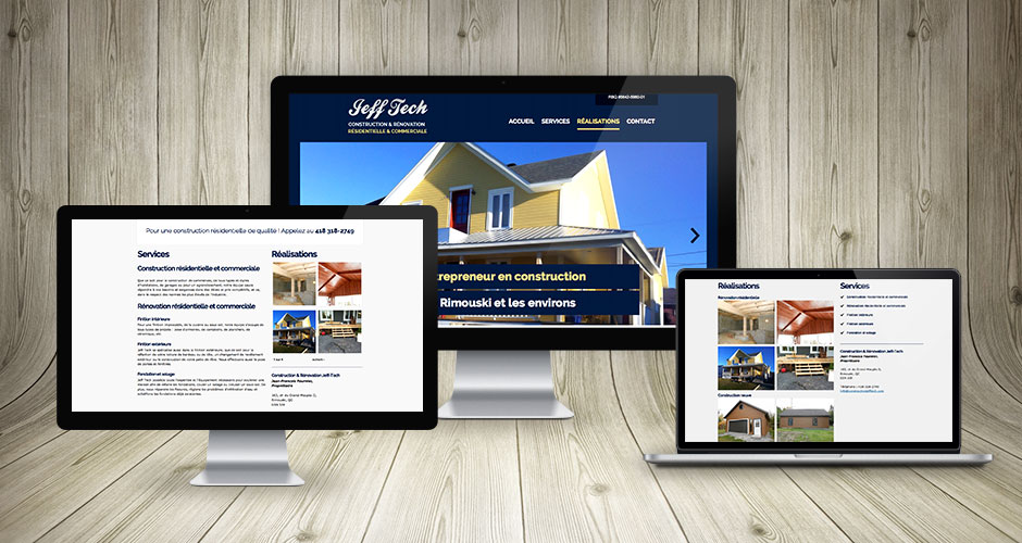 Exemple d'affichage sur ordinateurs du site Web construction et rénovation Jeff-tech